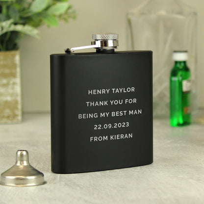 Personalised Free Text Black Hip Flask