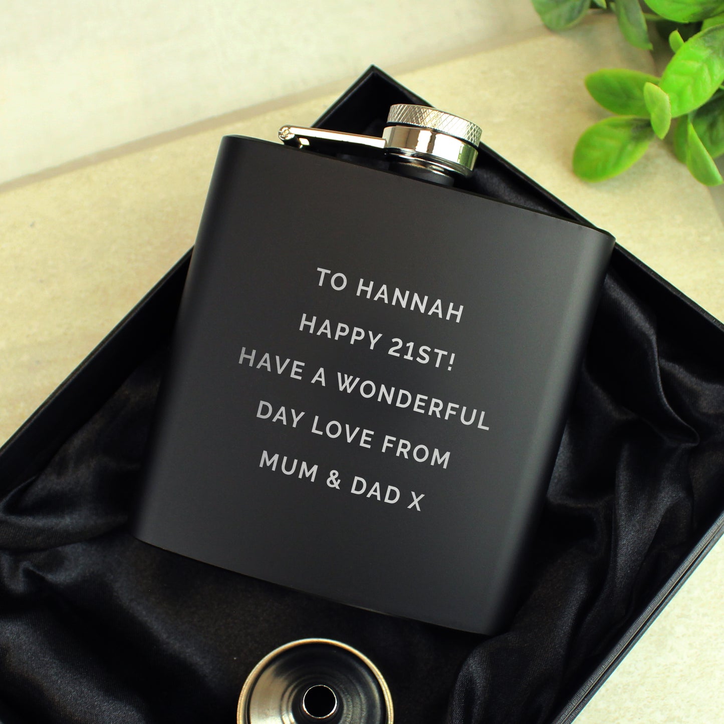 Personalised Free Text Black Hip Flask