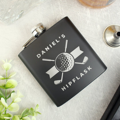 Personalised Golf Black Hip Flask