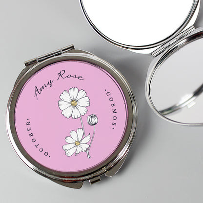 Personalised Birth Flower Round Compact Mirror