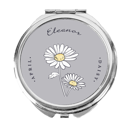 Personalised Birth Flower Round Compact Mirror