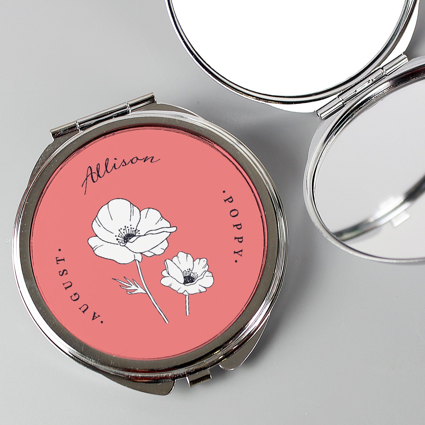 Personalised Birth Flower Round Compact Mirror