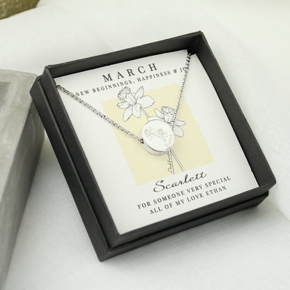 Personalised March Birth Flower Necklace and Box