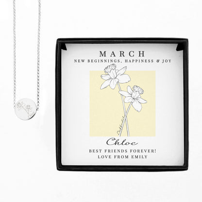 Personalised March Birth Flower Necklace and Box