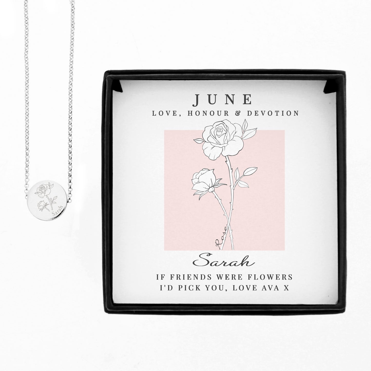 Personalised June Birth Flower Necklace and Box