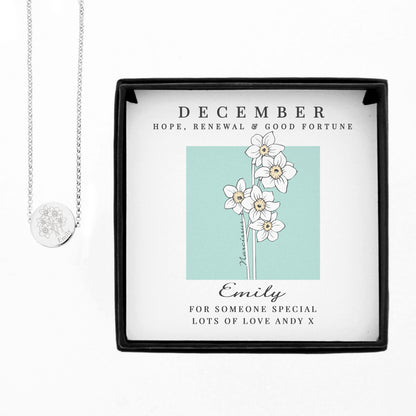 Personalised December Birth Flower Necklace and Box