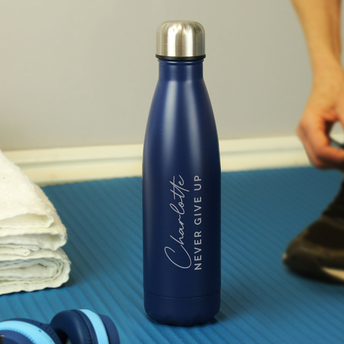 Personalised Two Lines Navy Metal Insulated Drinks Bottle