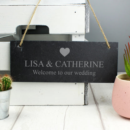 Personalised Heart Motif Hanging Slate Plaque