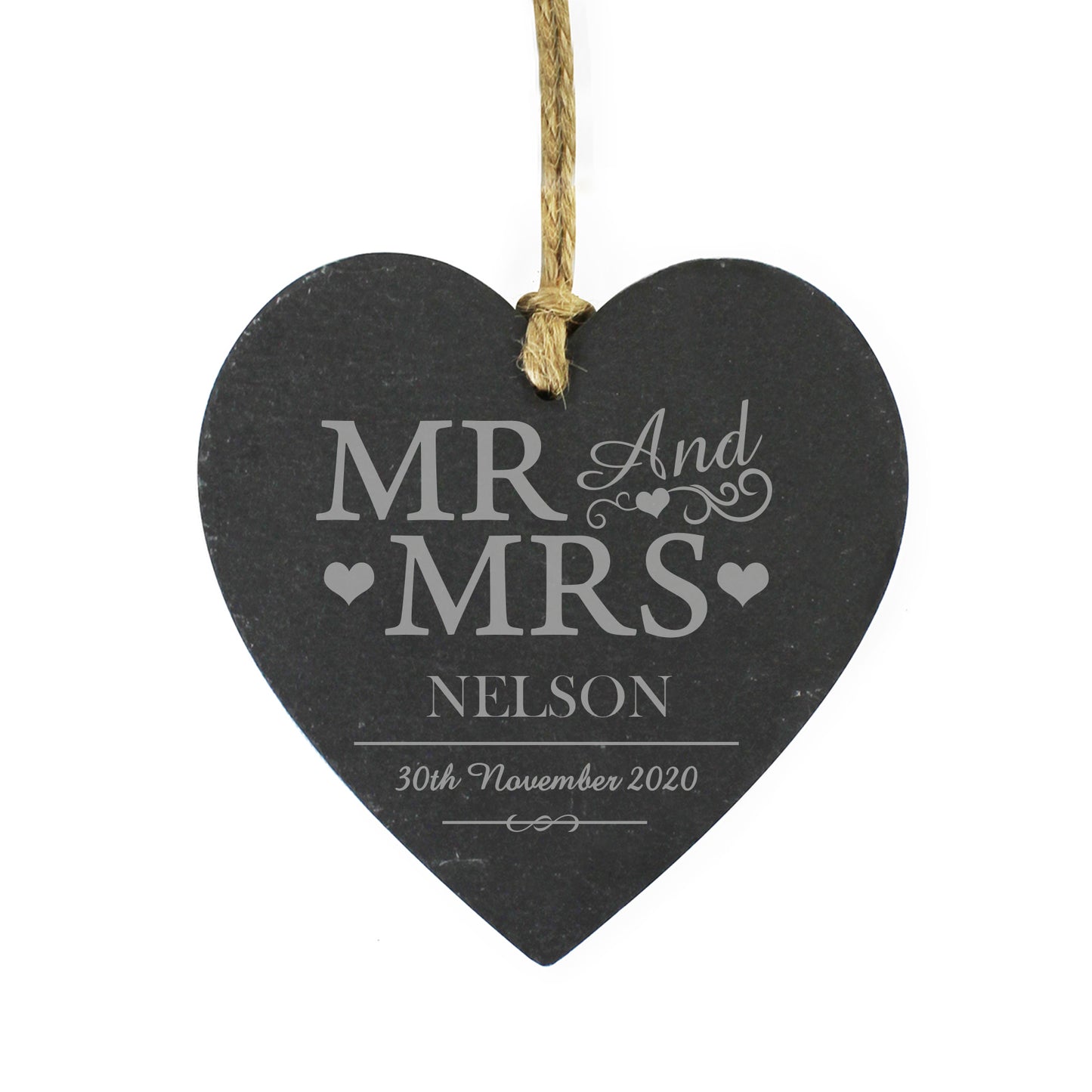 Personalised Mr & Mrs Slate Heart Decoration