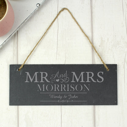 Personalised Mr & Mrs Hanging Slate Plaque