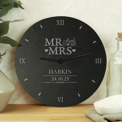 Personalised Mr & Mrs Slate Clock