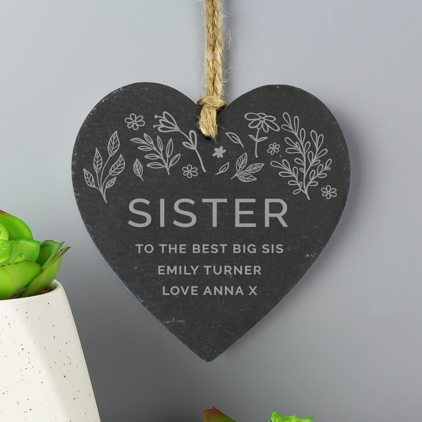 Personalised Botanical Slate Heart Decoration