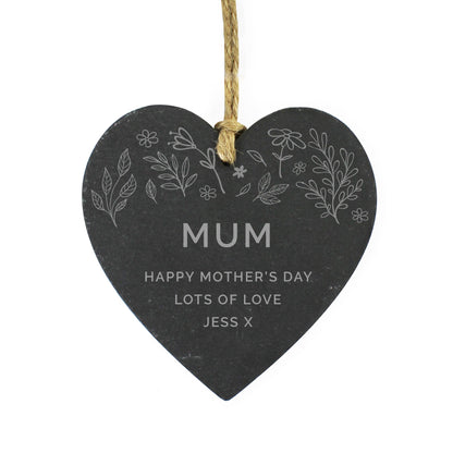 Personalised Botanical Slate Heart Decoration