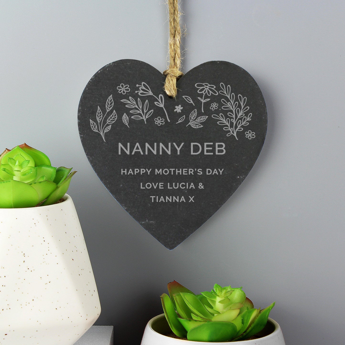 Personalised Botanical Slate Heart Decoration