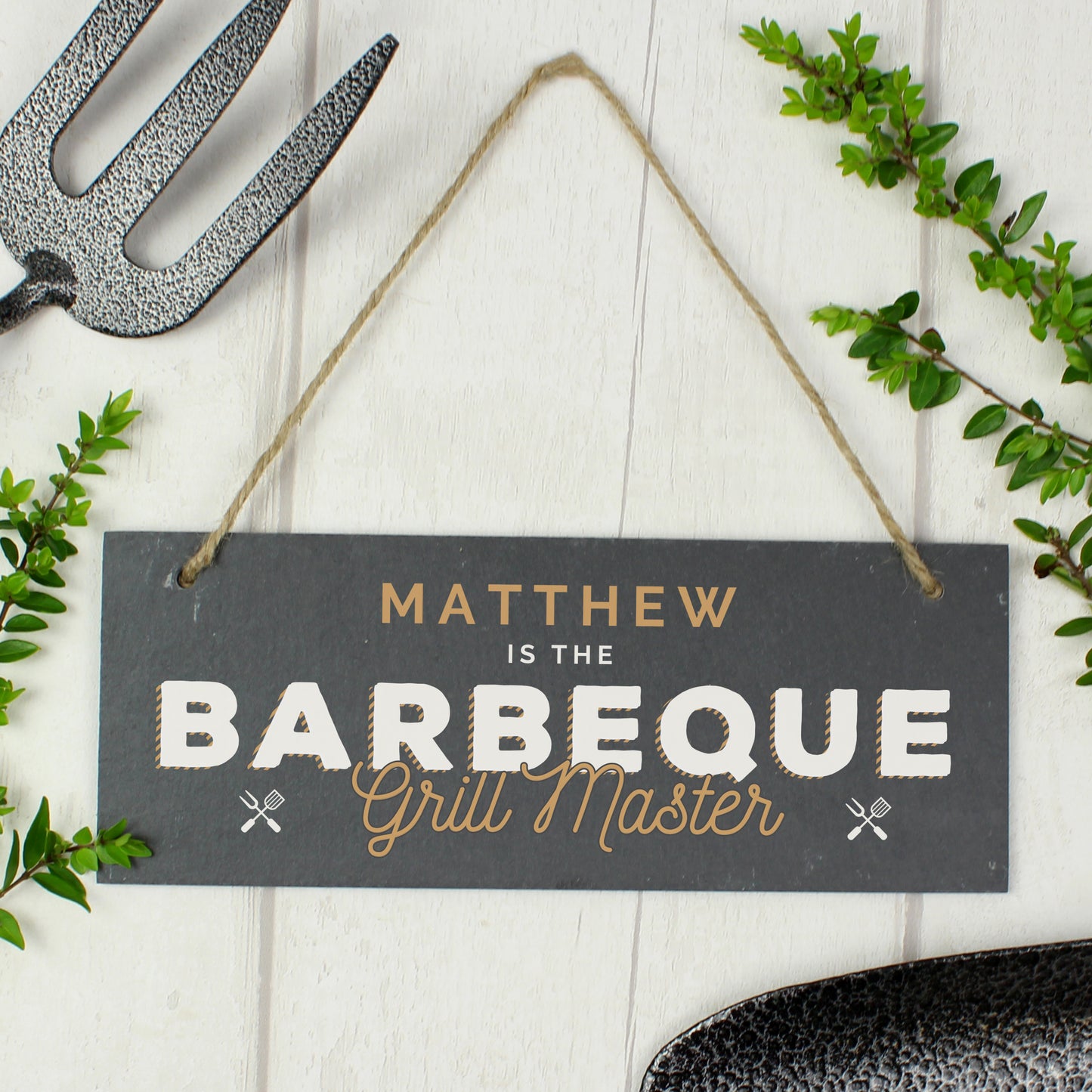 Personalised ""Barbeque Grill Master"" Printed Hanging Slate Plaque