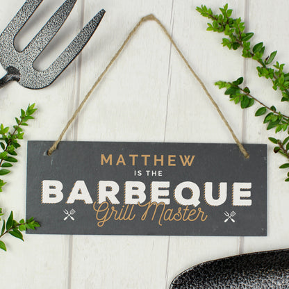 Personalised ""Barbeque Grill Master"" Printed Hanging Slate Plaque