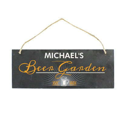 Personalised ""Beer Garden"" Printed Hanging Slate Plaque