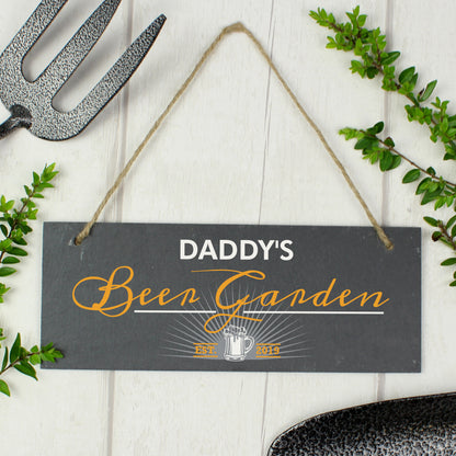 Personalised ""Beer Garden"" Printed Hanging Slate Plaque