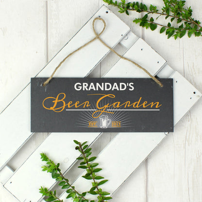 Personalised ""Beer Garden"" Printed Hanging Slate Plaque