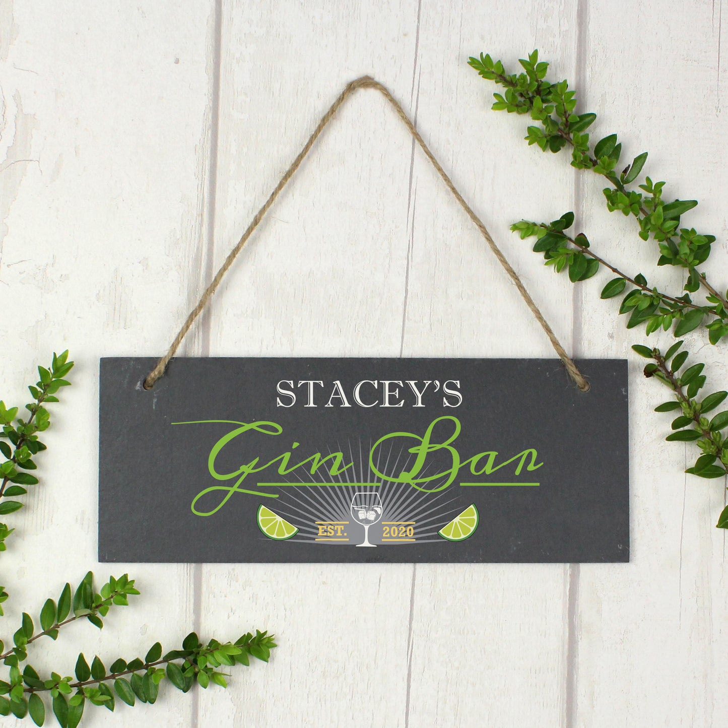 Personalised ""Gin Bar"" Printed Hanging Slate Plaque