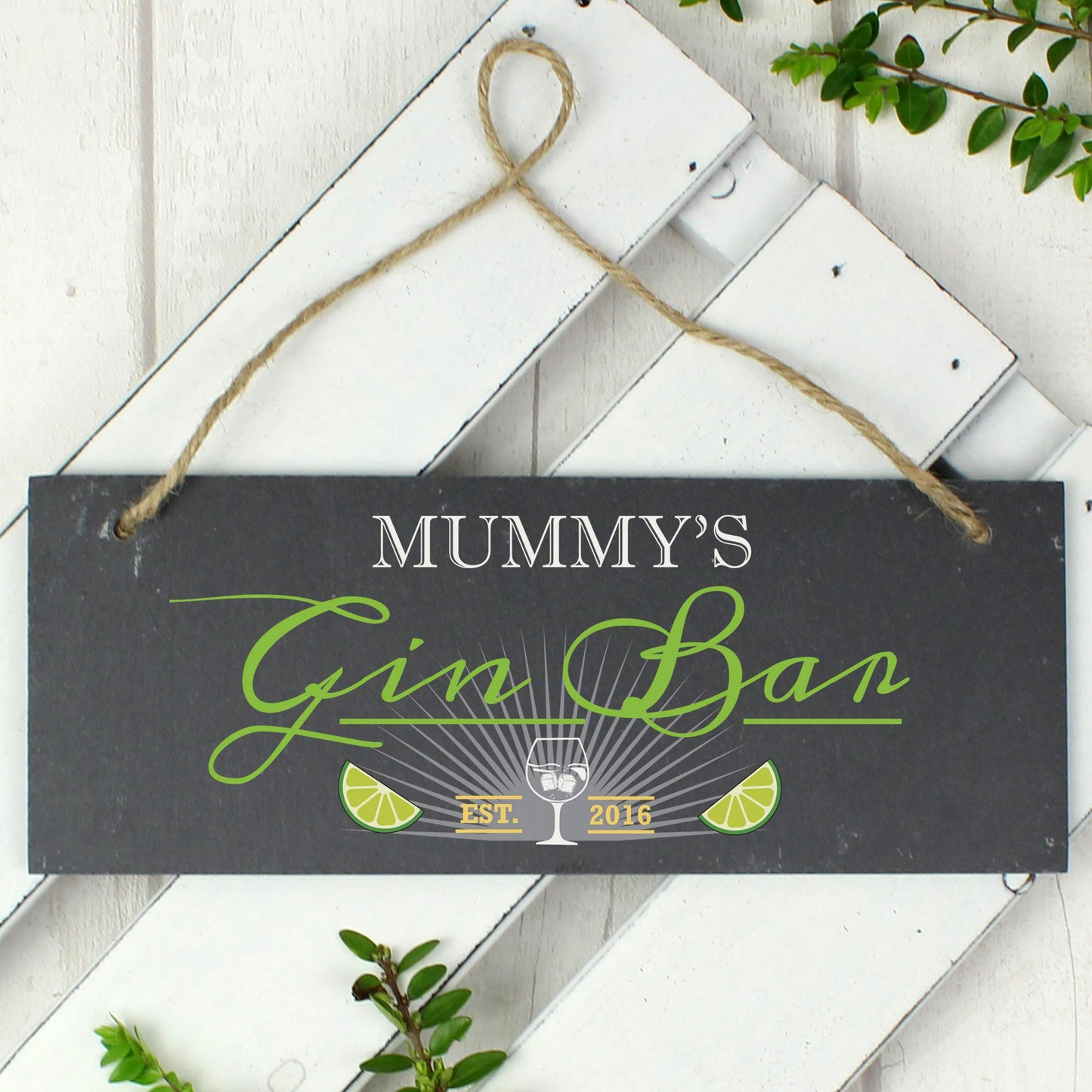 Personalised ""Gin Bar"" Printed Hanging Slate Plaque