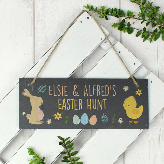 Personalised Easter Egg Hunt Slate Hanging Sign