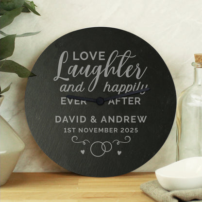 Personalised Love Laughter Slate Clock