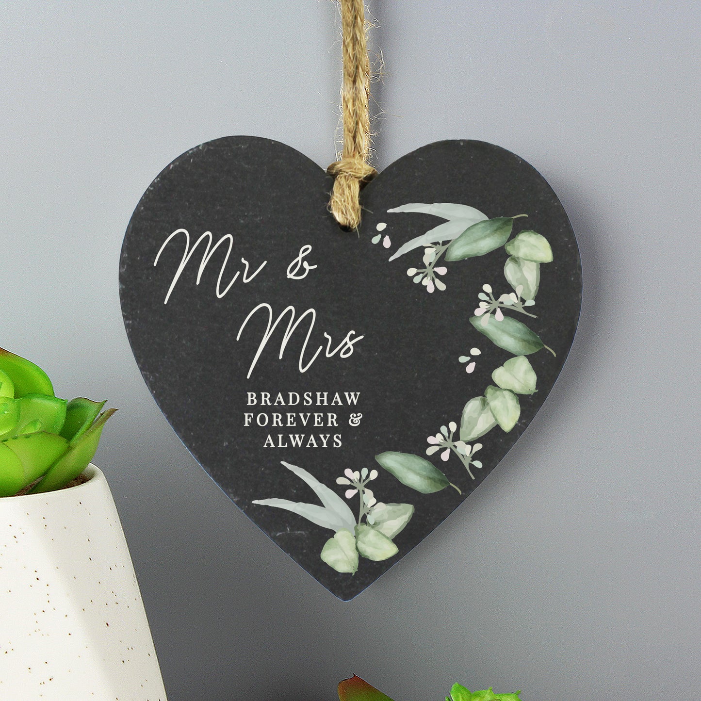 Personalised Botanical Slate Heart Decoration