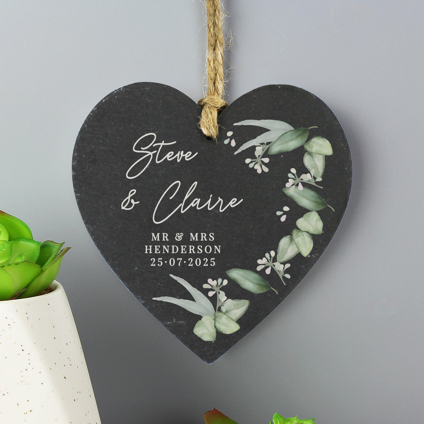 Personalised Botanical Slate Heart Decoration