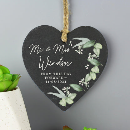 Personalised Botanical Slate Heart Decoration