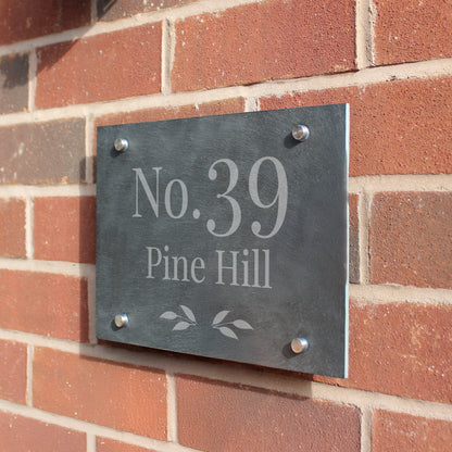 Personalised Leaf Slate House Sign
