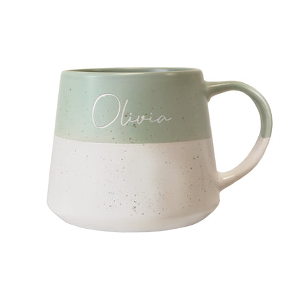 Personalised Name Green Speckled Ceramic Mug