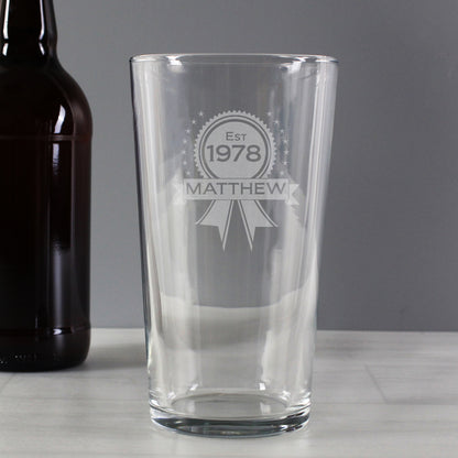 Personalised Established Rosette Pint Glass