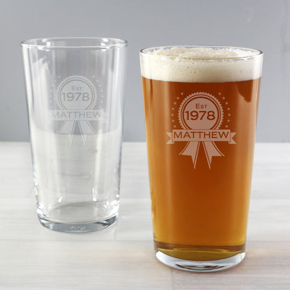 Personalised Established Rosette Pint Glass