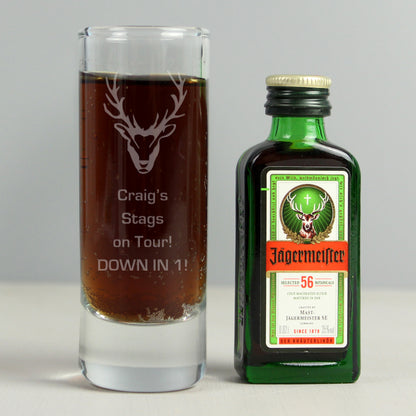 Personalised Stag Shot Glass and Miniature Jagermeister