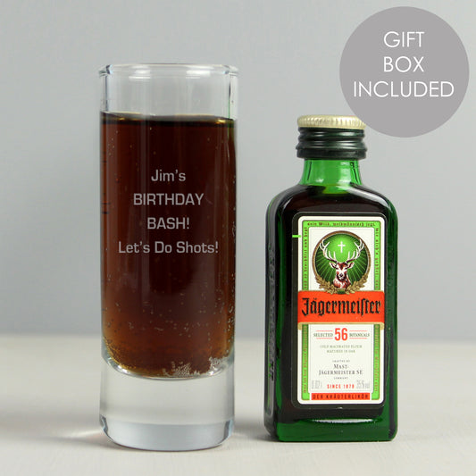 Personalised Shot Glass and Miniature Jagermeister - Text Only