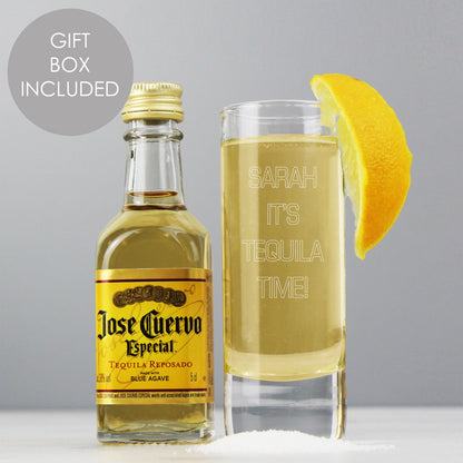 Personalised Shot Glass and Miniature Tequila - Text Only