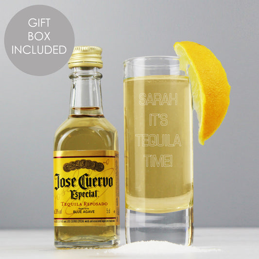 Personalised Shot Glass and Miniature Tequila - Text Only