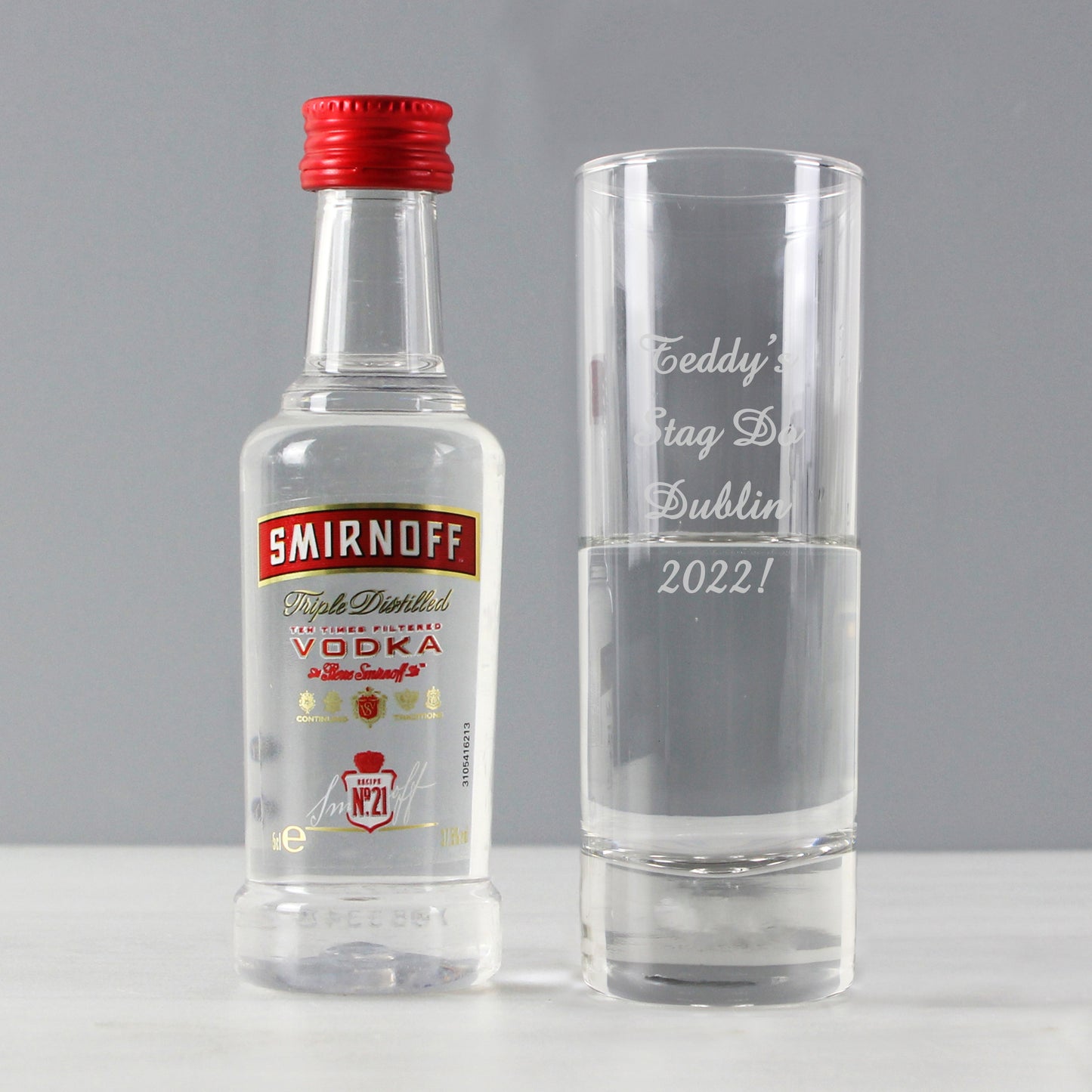 Personalised Shot Glass and Miniature Vodka Set - Text Only