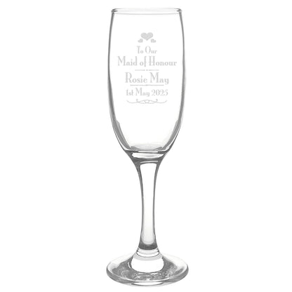 Personalised Decorative Wedding Maid of Honour Glass Flute