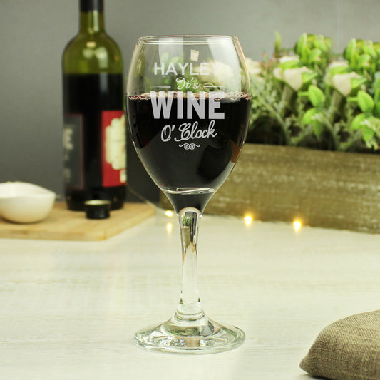 Personalised Wine O'Clock Engraved Wine Glass