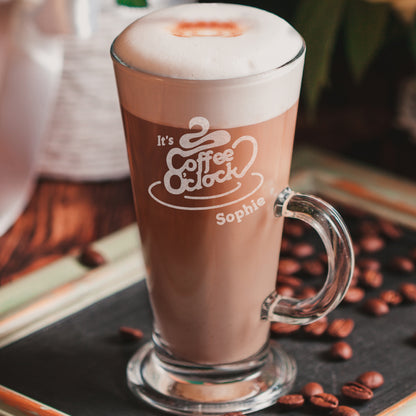 Personalised Coffee O Clock Latte Glass