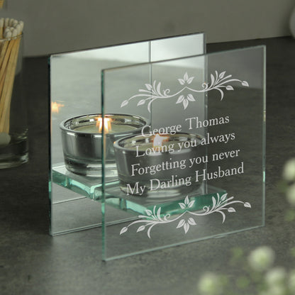 Personalised Sentiments Mirrored Glass Tea Light Candle Holder