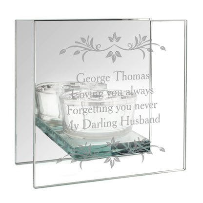 Personalised Sentiments Mirrored Glass Tea Light Candle Holder