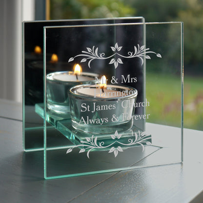 Personalised Sentiments Mirrored Glass Tea Light Candle Holder