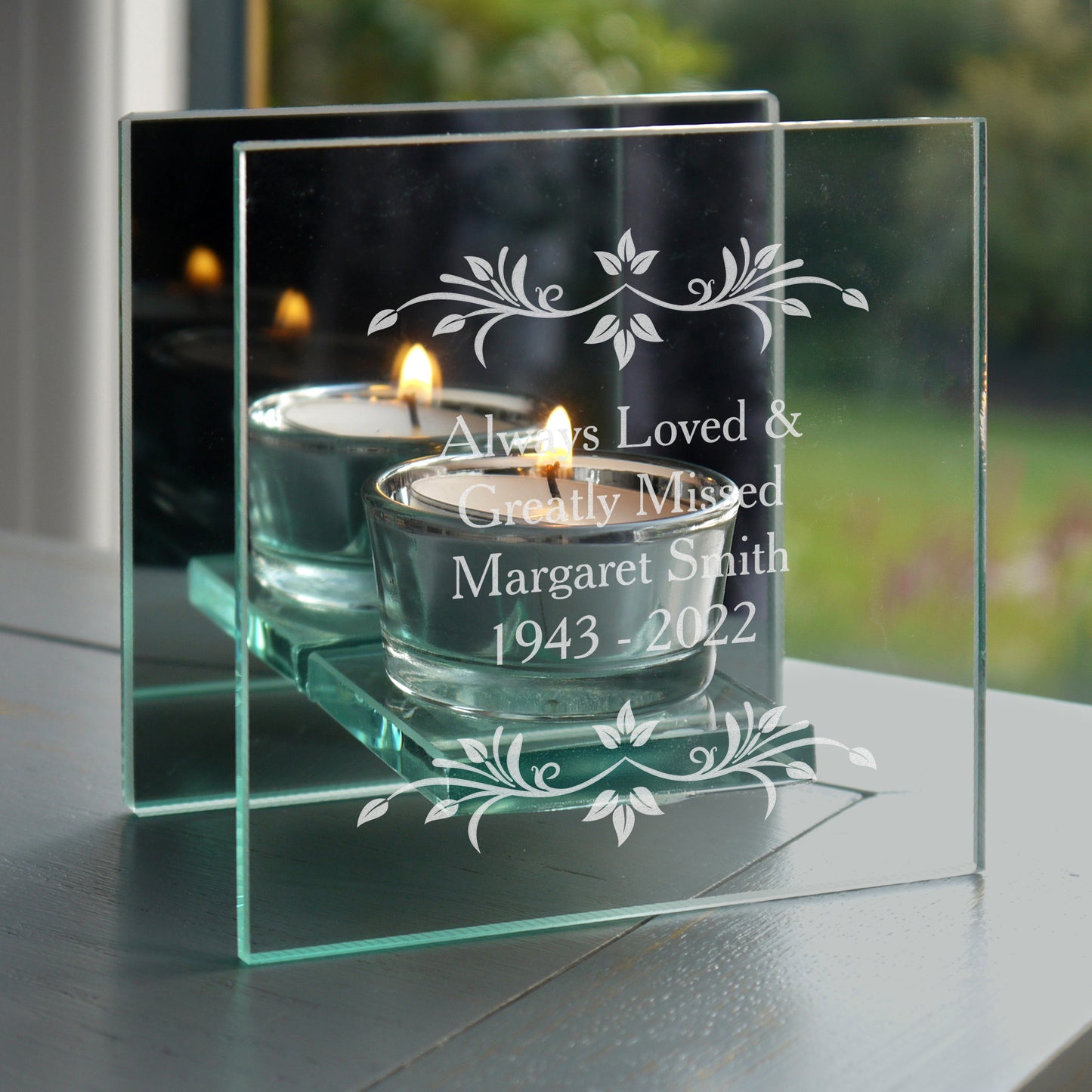 Personalised Sentiments Mirrored Glass Tea Light Candle Holder