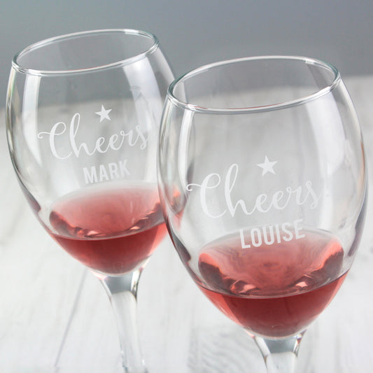 Personalised Cheers Wine Glass Set