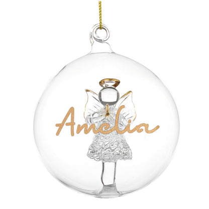 Personalised Gold Glitter Name Only Angel Glass Bauble