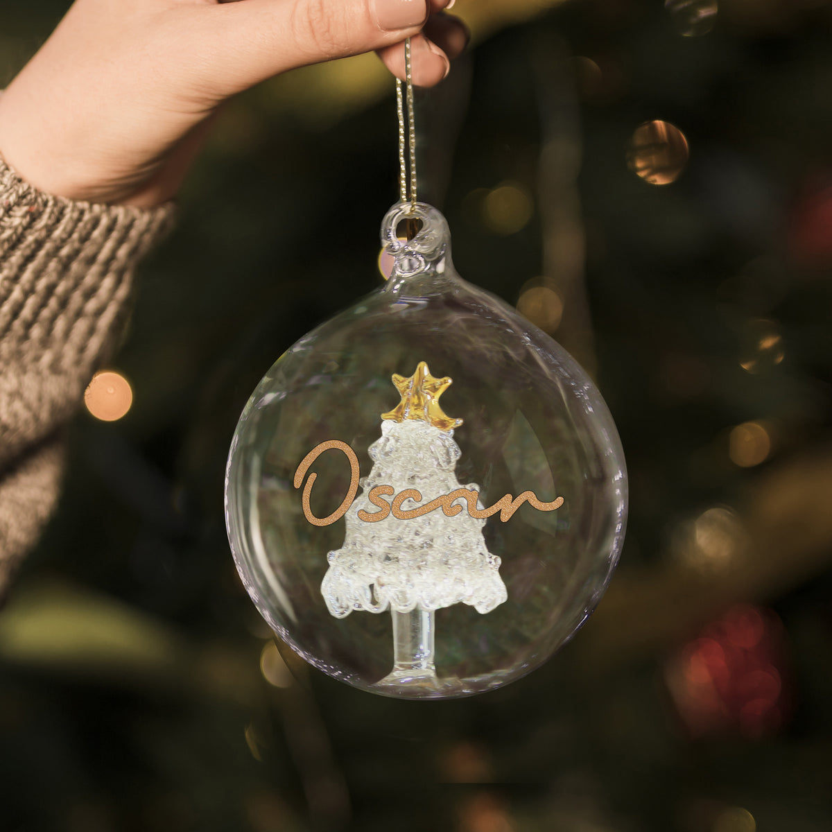 Personalised Gold Glitter Name Only Tree Glass Bauble