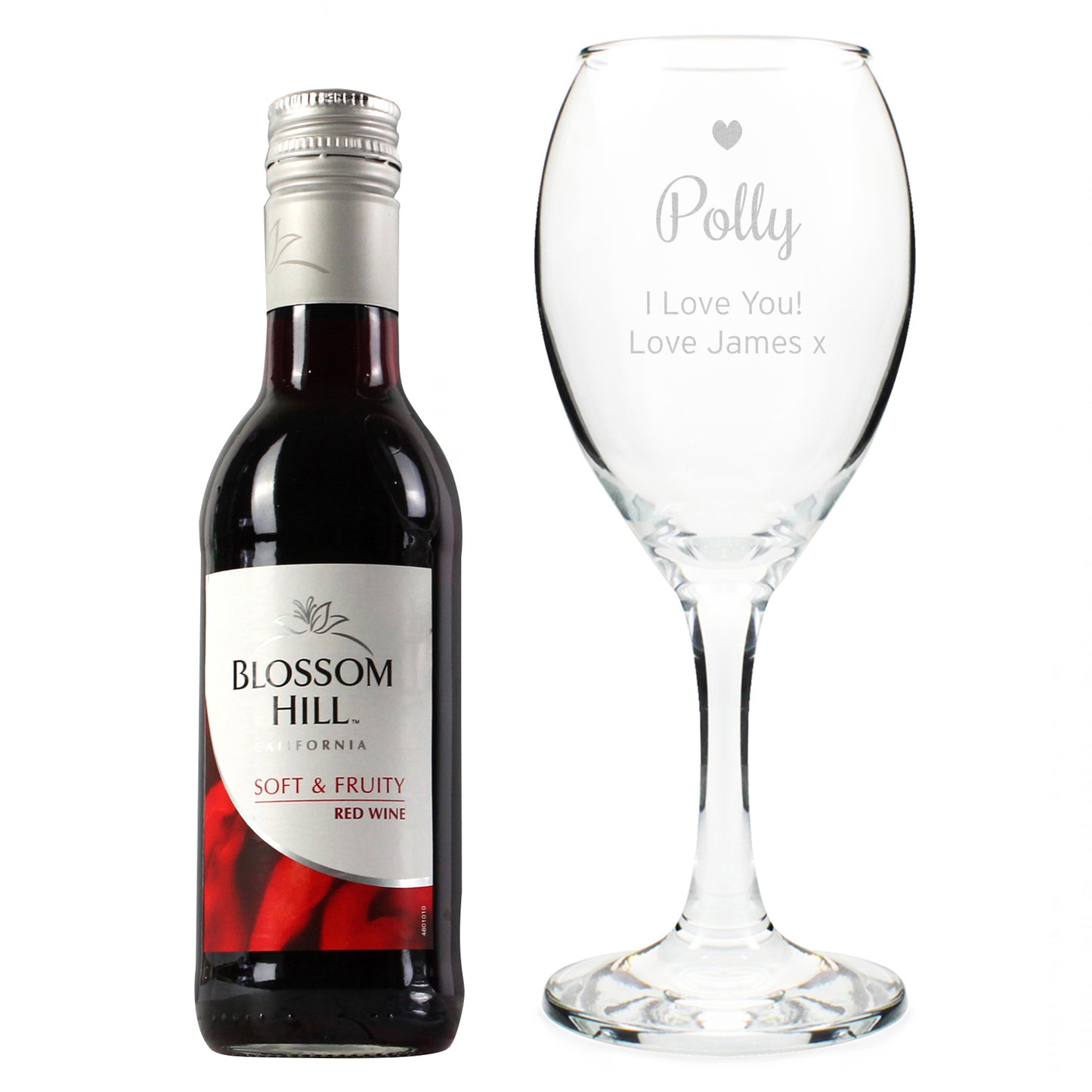 Personalised Red Wine & Heart Wine Glass Set